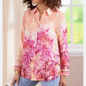 SOFT SURROUNDINGS Womens' Altura Gauze Tunic Shirt Pink Orange Size Medium